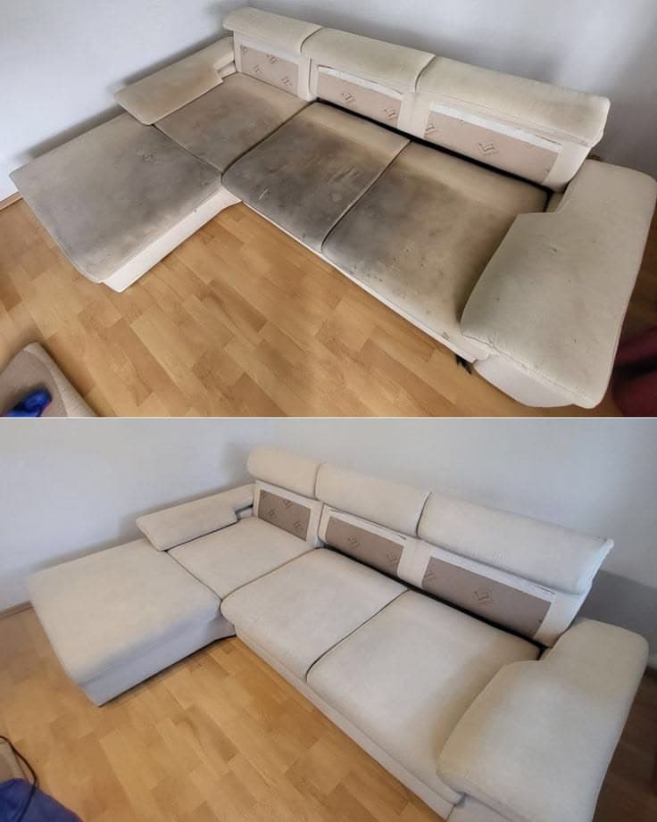 Avant et après : sofa en tissu nettoyé en profondeur